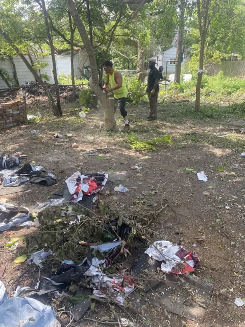 Tree crew clearing an overgrown lot
