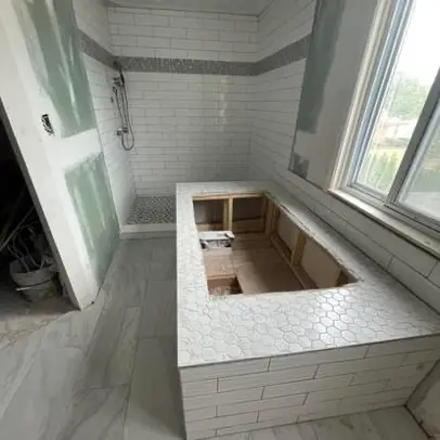 Tiled tub surround, in progress