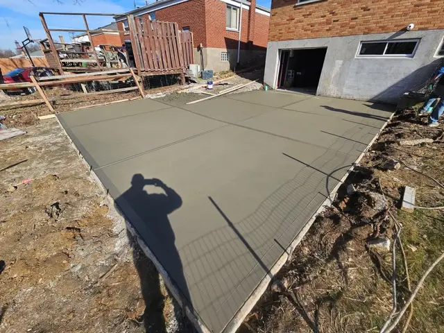 Concrete pad, freshly finished