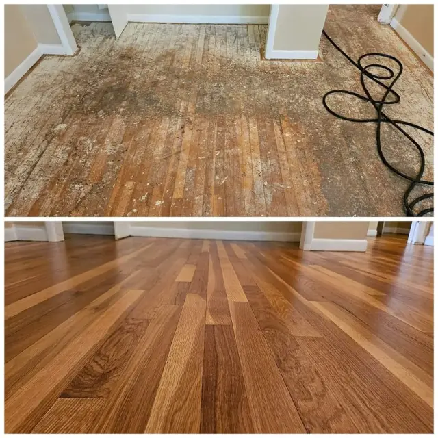 Hardwood refinish, before and after