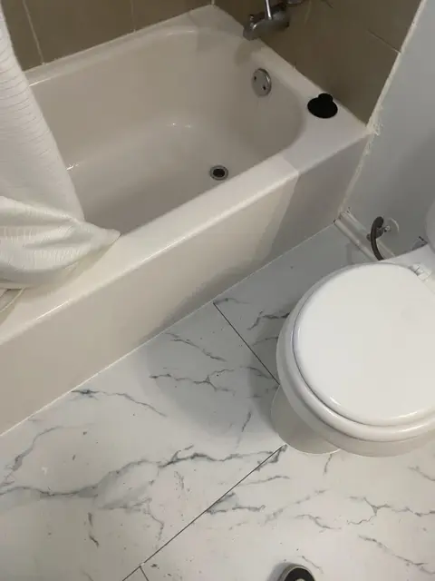 Tub and toilet set on new tile