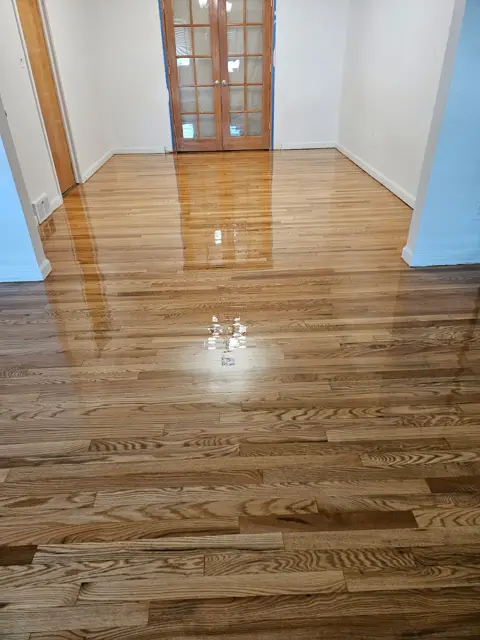 Refinished oak hardwood floors in a Detroit home